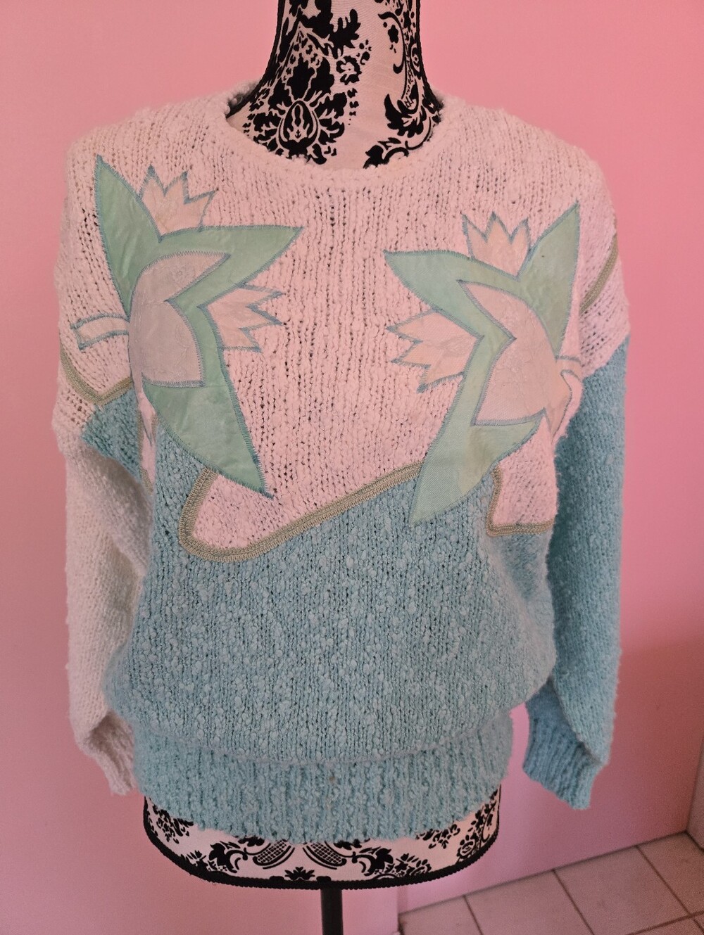 Vintage Flower Applique Knit Sweater